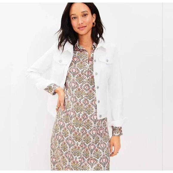 LOFT Womens Floral Maxi Shirt Dress 12 Long Sleeve Button Front Tuilerie - Picture 3 of 14